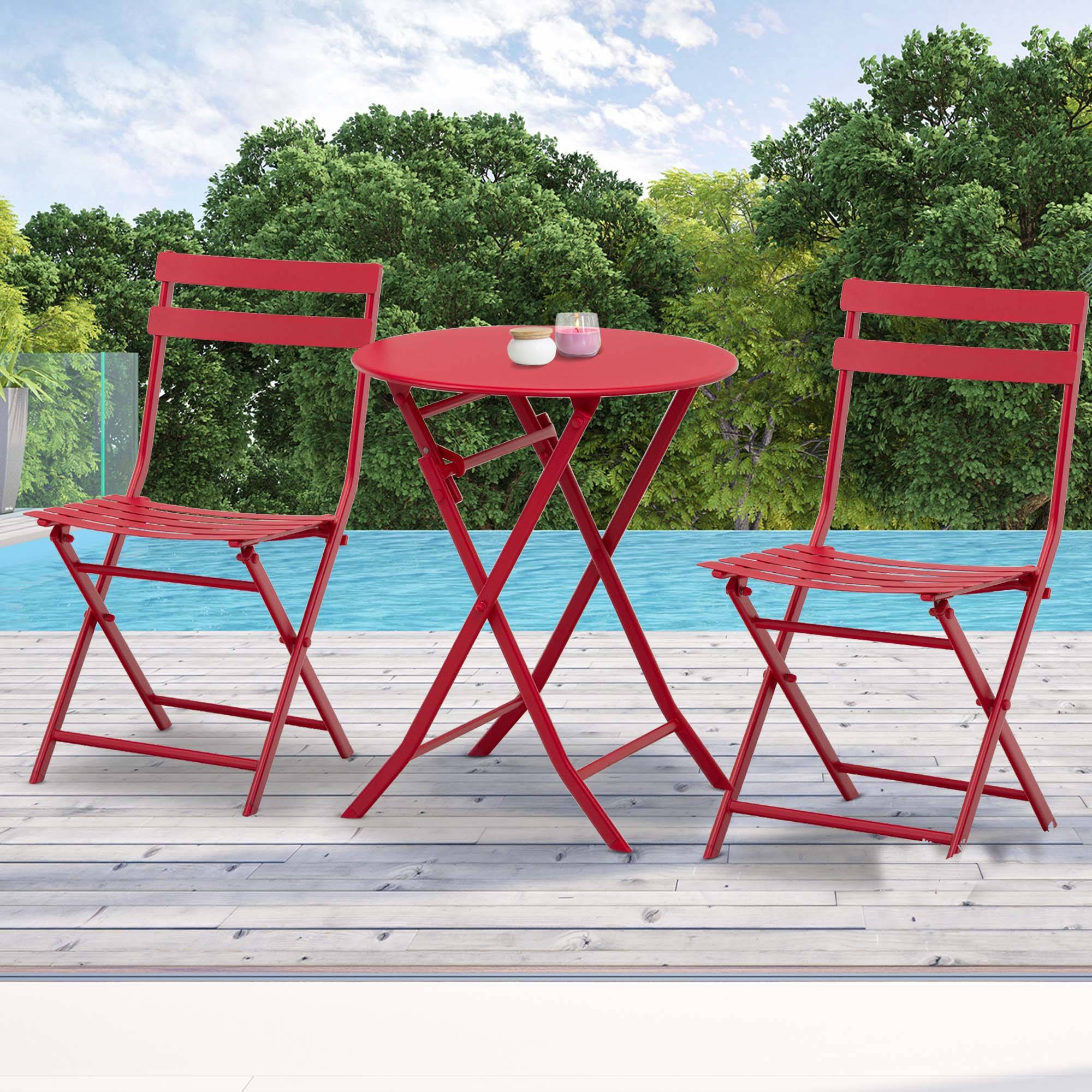 Outsunny - Salon de jardin bistro pliable - table ronde Ø 60 cm avec 2 chaises pliantes - métal thermolaqué rouge - Outsunny - Image 2