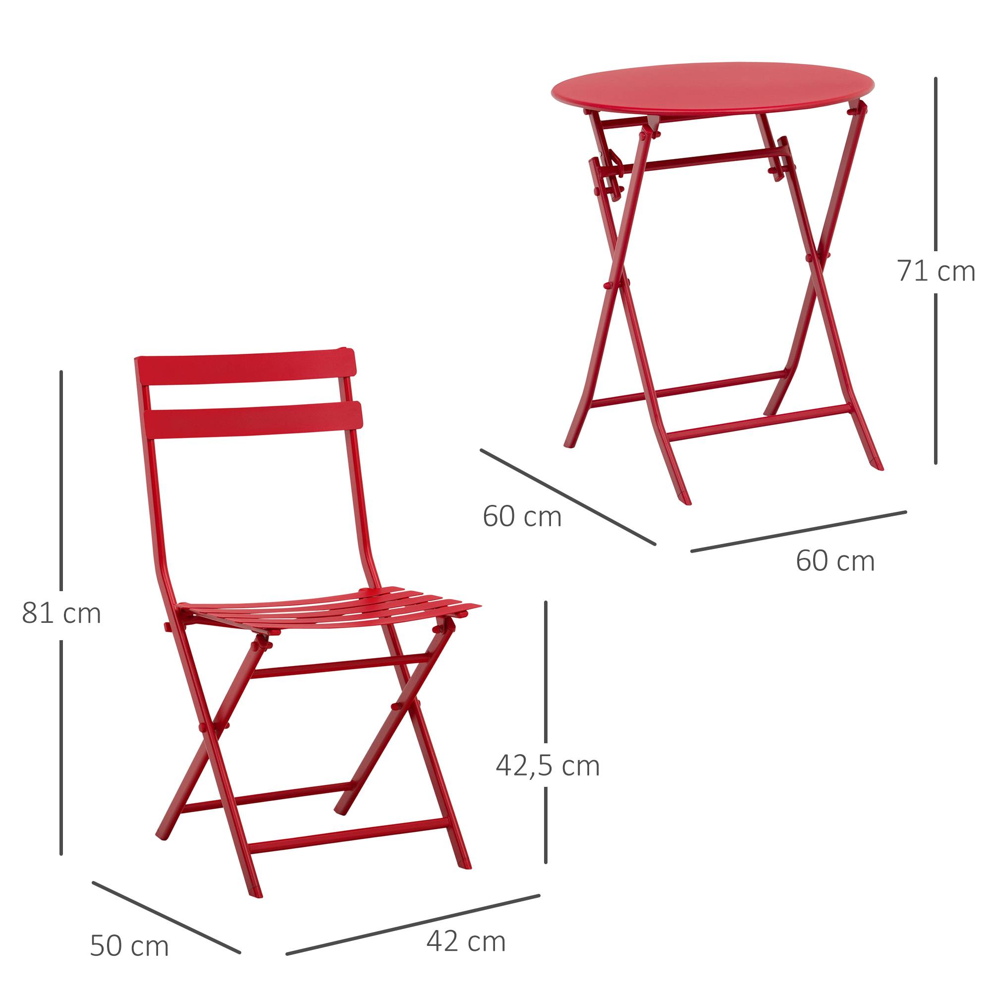 Outsunny - Salon de jardin bistro pliable - table ronde Ø 60 cm avec 2 chaises pliantes - métal thermolaqué rouge - Outsunny - Image 3