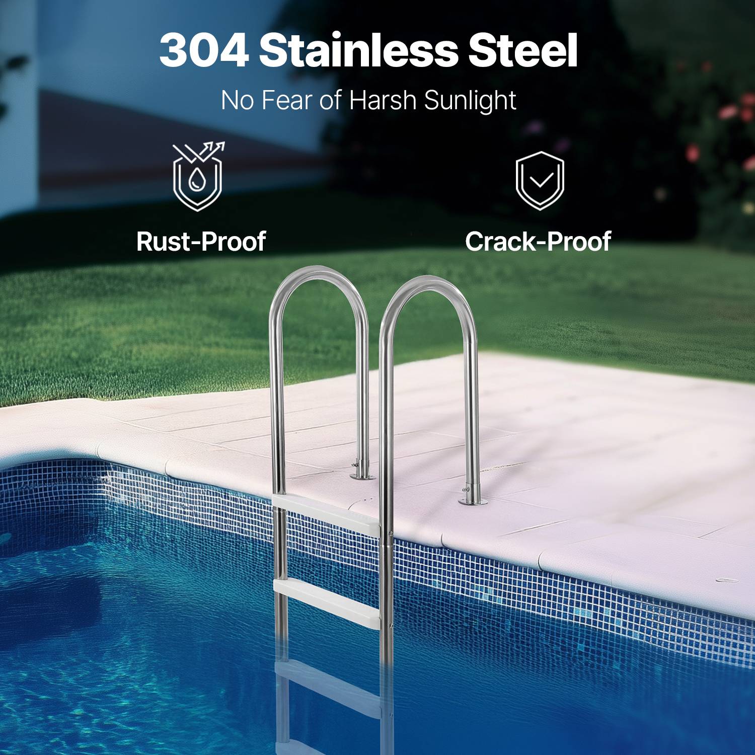 SucceBuy Échelle piscine inox 4 marches, double rampe antidérapante, capacité 120 kg, pour piscines creusées intérieur/extérieur - Image 3
