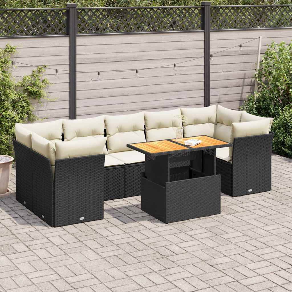 ComfortXL - Salon de jardin 8 places modulable noir résine tressée et bois avec table ajustable – ComfortXL Outdoor Living - Image 1