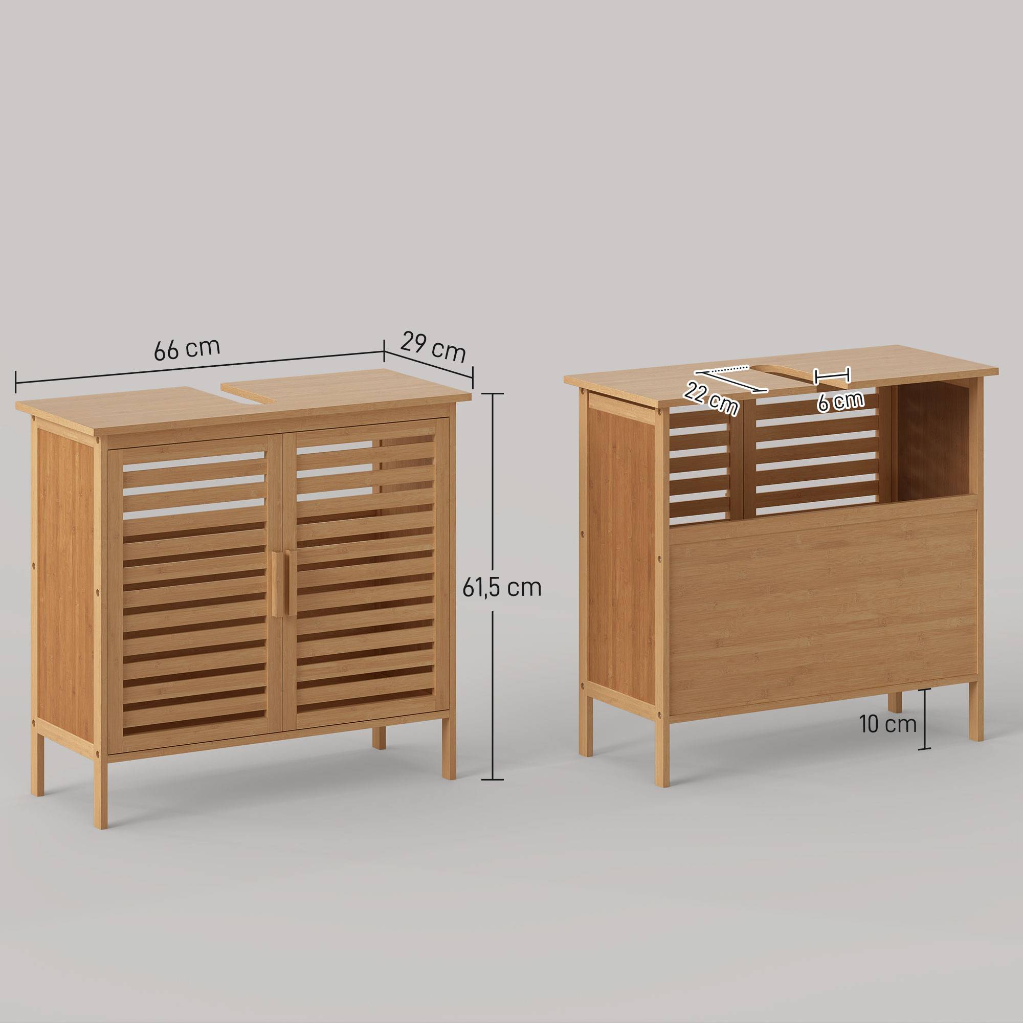 Sans Marque - Meuble sous-lavabo bambou meuble salle bain sur pied 2 portes 66x29x61,5 cm naturel - Image 5
