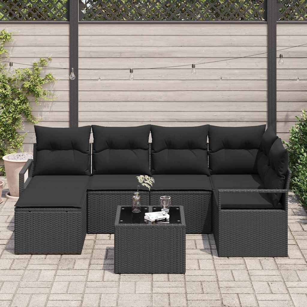 ComfortXL - Salon de Jardin Noir 7 Pièces Résine Tressée avec Table et Pouf pour Terrasse – ComfortXL Outdoor Living - Image 3