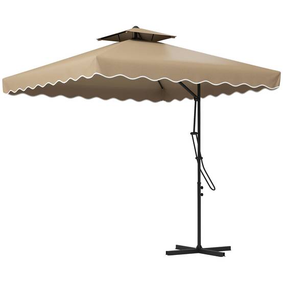 Parasol déporté carré pour jardin avec pied en croix, poignée - 243x243x251cm Polyester Kaki fr313 - Image 2