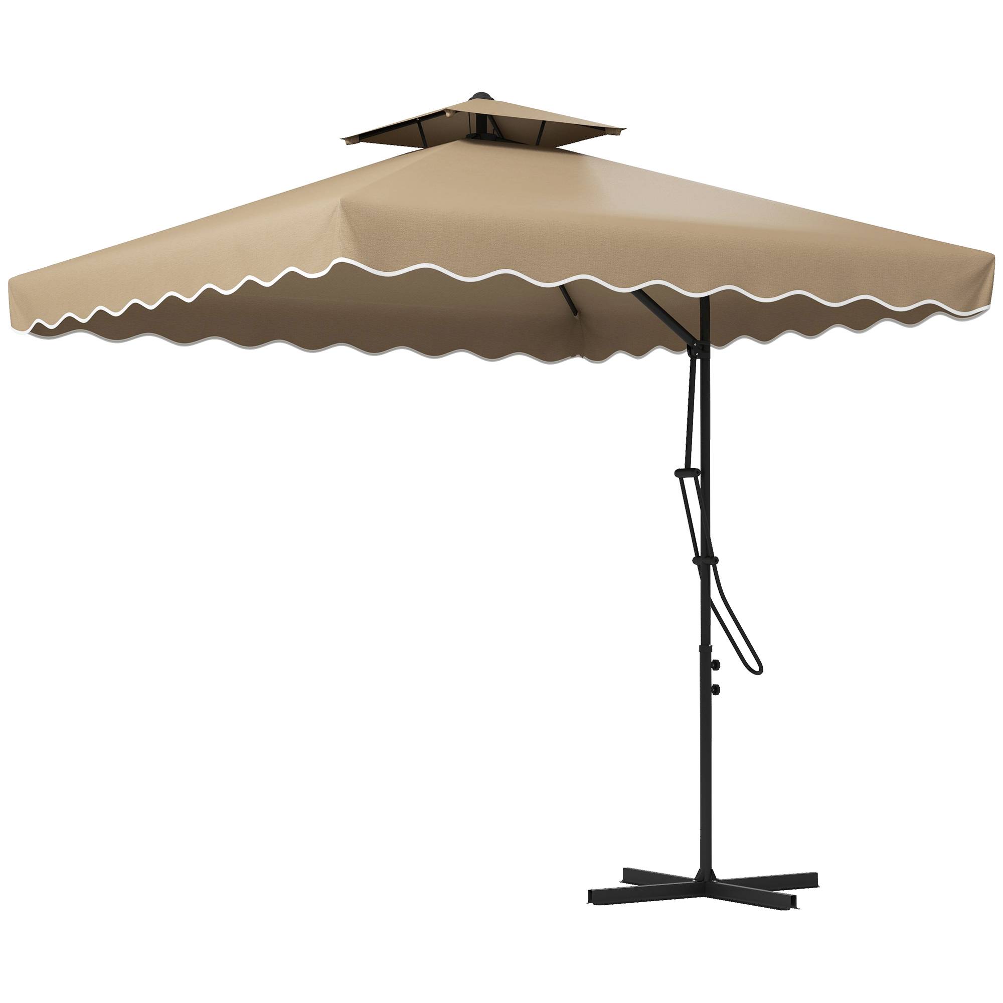 Parasol déporté carré pour jardin avec pied en croix, poignée - 243x243x251cm Polyester Kaki fr313 - Image 2