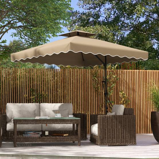Parasol déporté carré pour jardin avec pied en croix, poignée - 243x243x251cm Polyester Kaki fr313 - Image 4