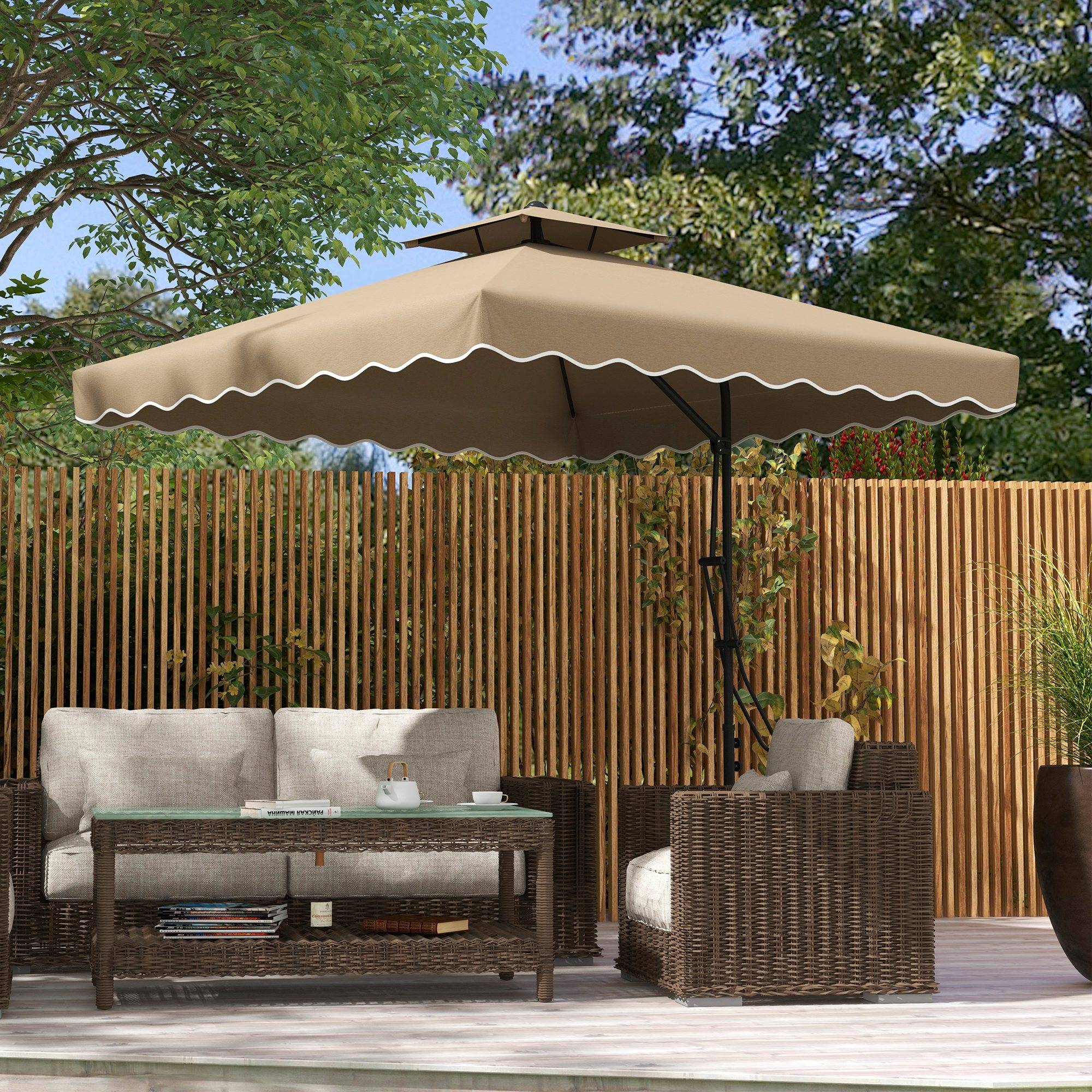 Parasol déporté carré pour jardin avec pied en croix, poignée - 243x243x251cm Polyester Kaki fr313 - Image 4