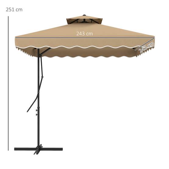 Parasol déporté carré pour jardin avec pied en croix, poignée - 243x243x251cm Polyester Kaki fr313 - Image 5