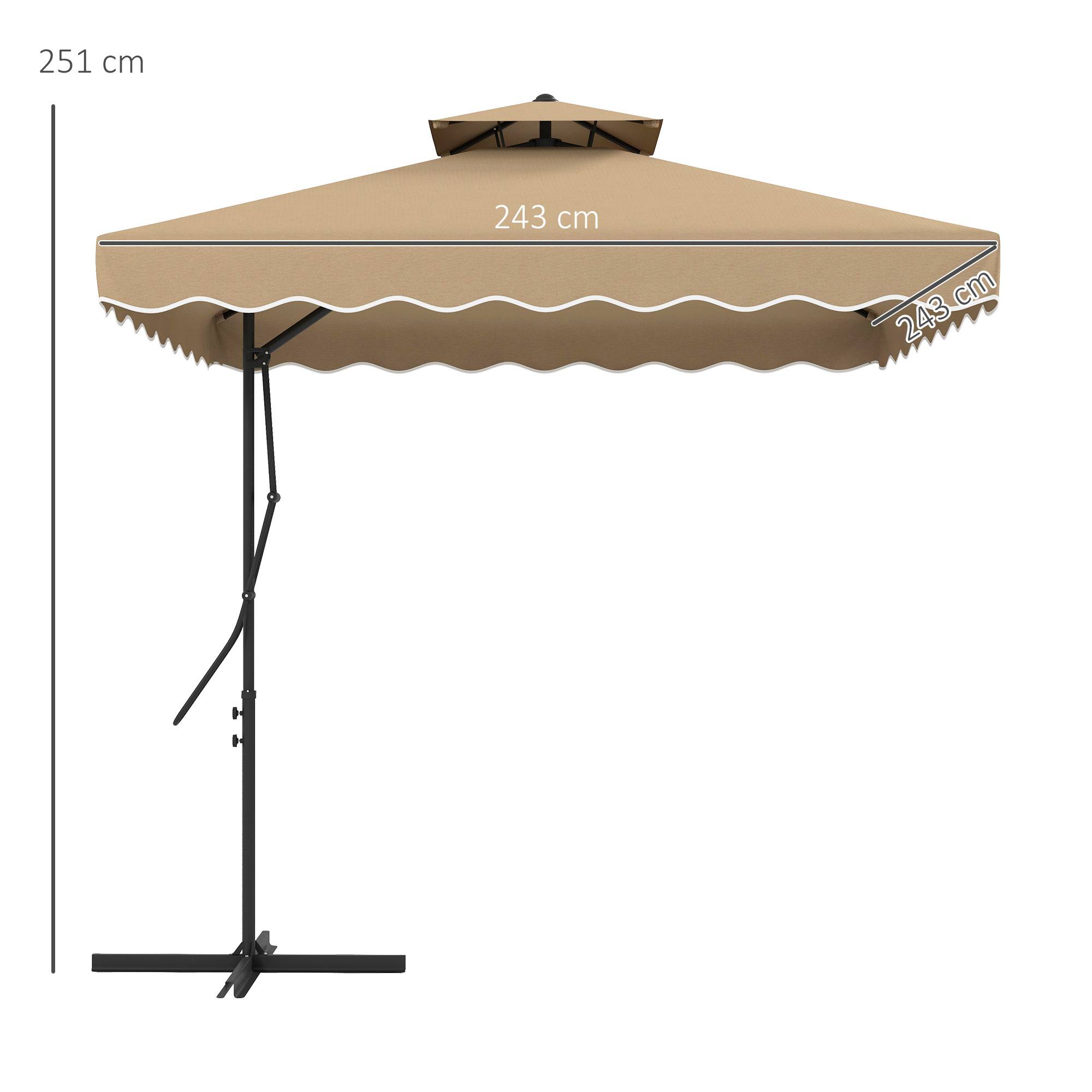 Parasol déporté carré pour jardin avec pied en croix, poignée - 243x243x251cm Polyester Kaki fr313 - Image 5