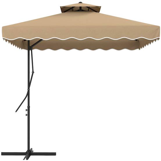 Parasol déporté carré pour jardin avec pied en croix, poignée - 243x243x251cm Polyester Kaki fr313 - Image 1