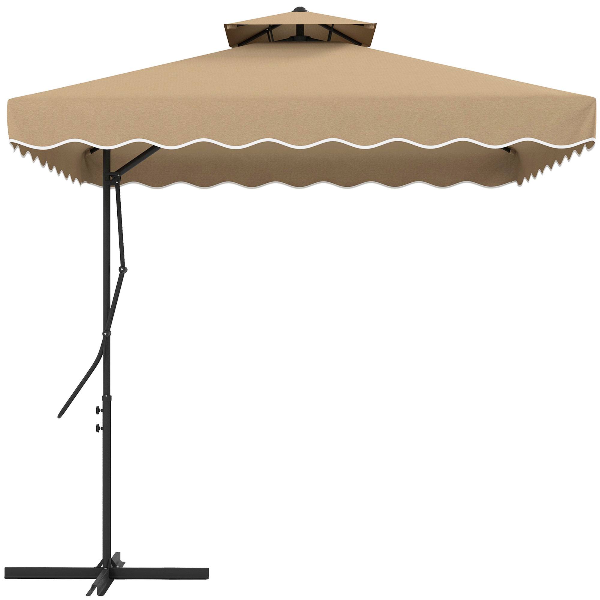 Parasol déporté carré pour jardin avec pied en croix, poignée - 243x243x251cm Polyester Kaki fr313 - Image 1