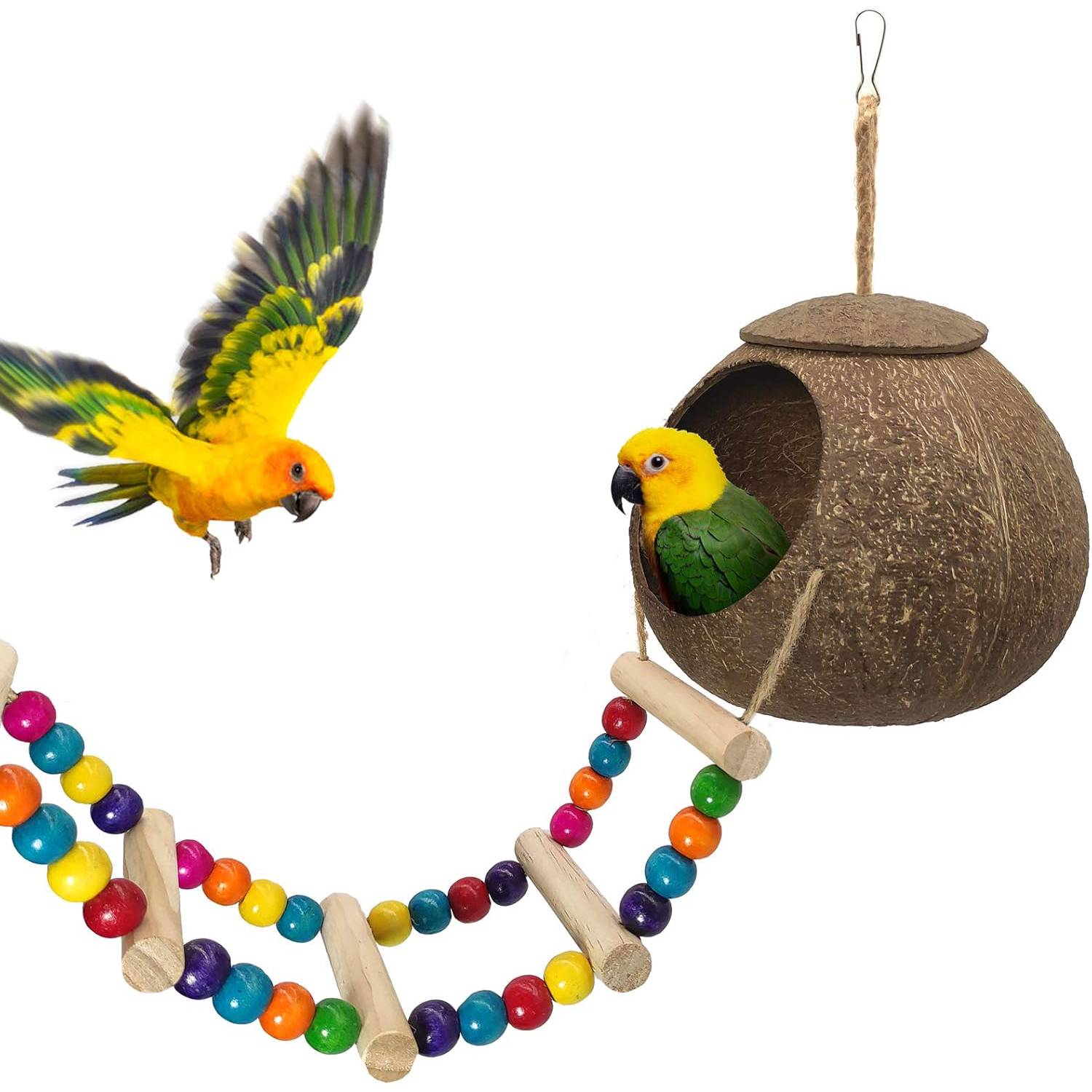 Nid et jouet pour oiseaux et hamsters avec échelle - Image 1