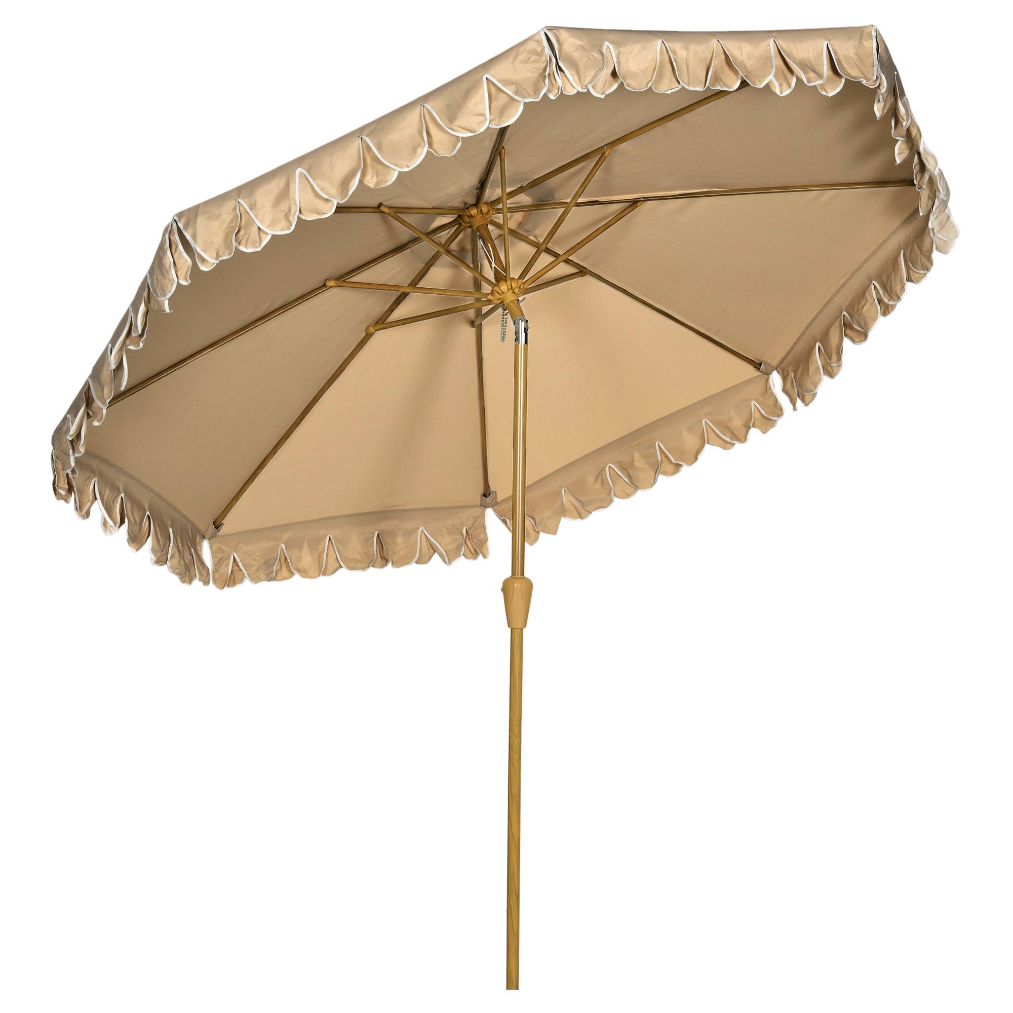 Parasol inclinable rond Ø 264 cm avec volants tissu polyester - 264x264x240cm Polyester Kaki fr345