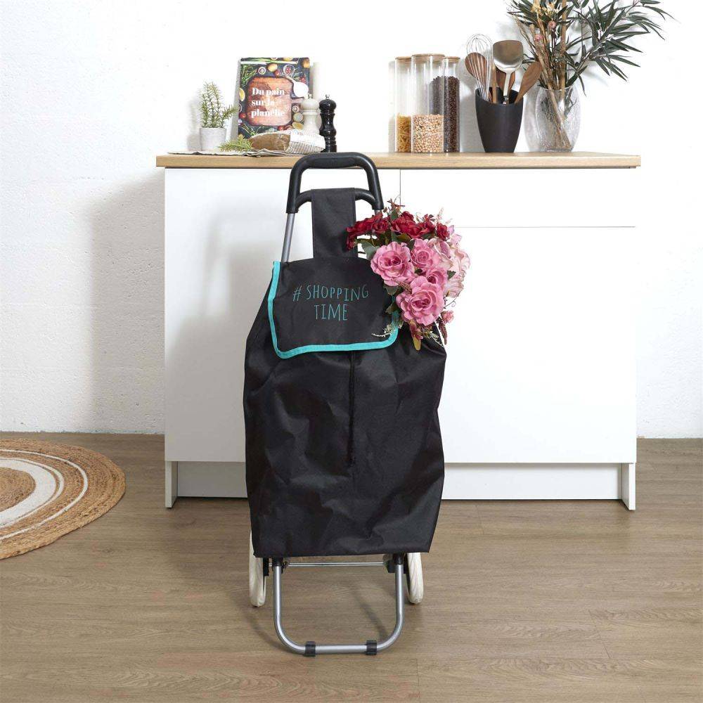 Entre Temps - Chariot shopping 2 roues Hashtag Noir liseré turquoise - Image 2