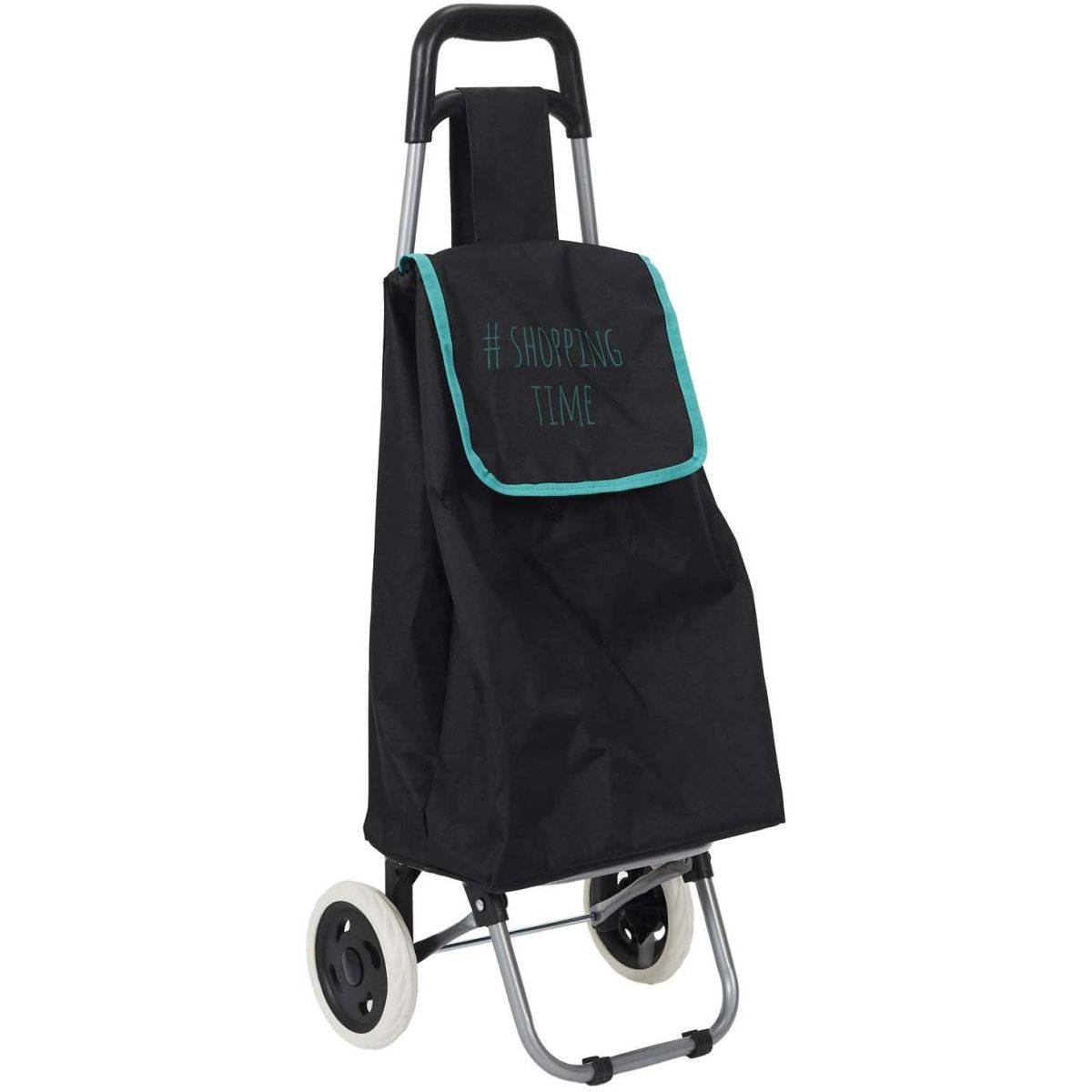 Entre Temps - Chariot shopping 2 roues Hashtag Noir liseré turquoise - Image 1