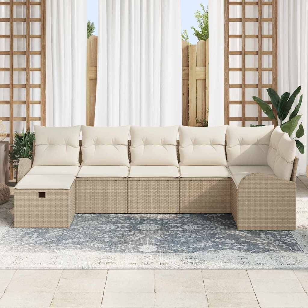 Mobilier Lounge 7 pcs Polyrotin Beige avec Canapés Larges et Rangement pour Terrasse Familiale – ComfortXL Outdoor Living - Image 3