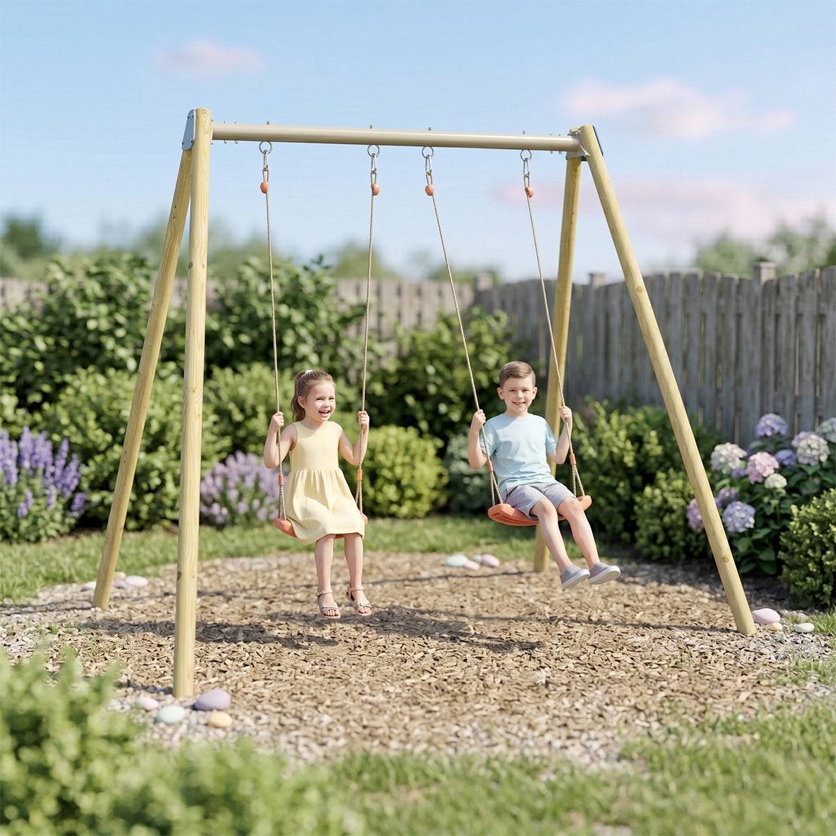 Trigano Jardin - Balançoire double Techwood Harmonie DOUBLO 2 - Aléo by Trigano - Image 2