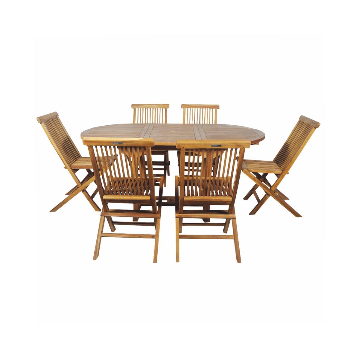 Salon de jardin en teck grade C Lombok : table ronde + 6 chaises - Cémonjardin - Image 1