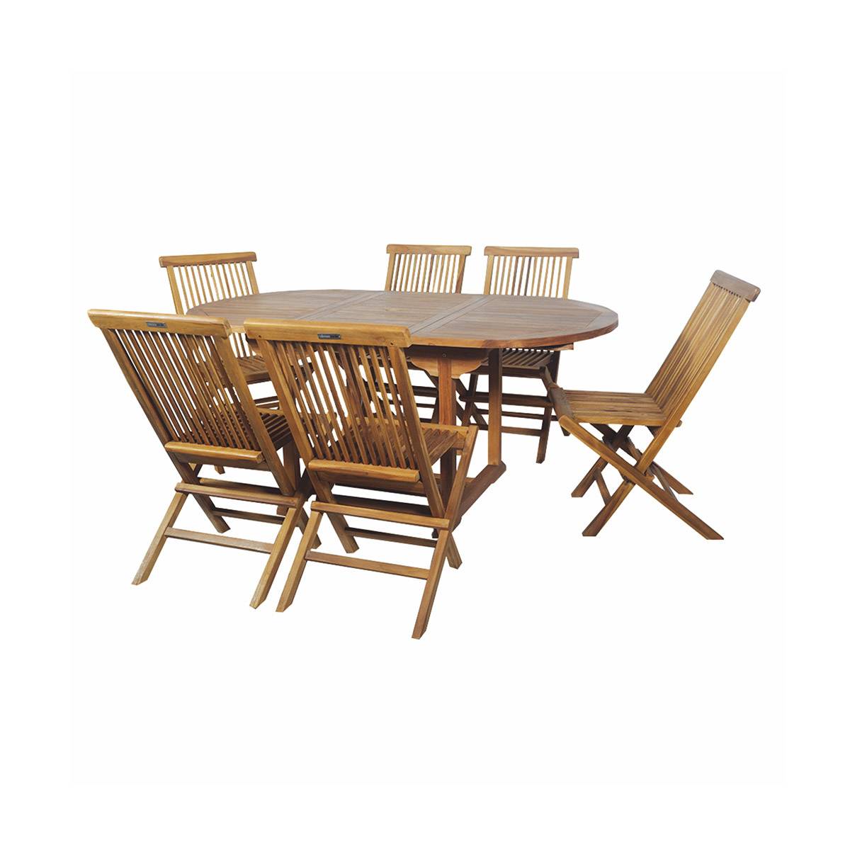 Salon de jardin en teck grade C Lombok : table ronde + 6 chaises - Cémonjardin - Image 2