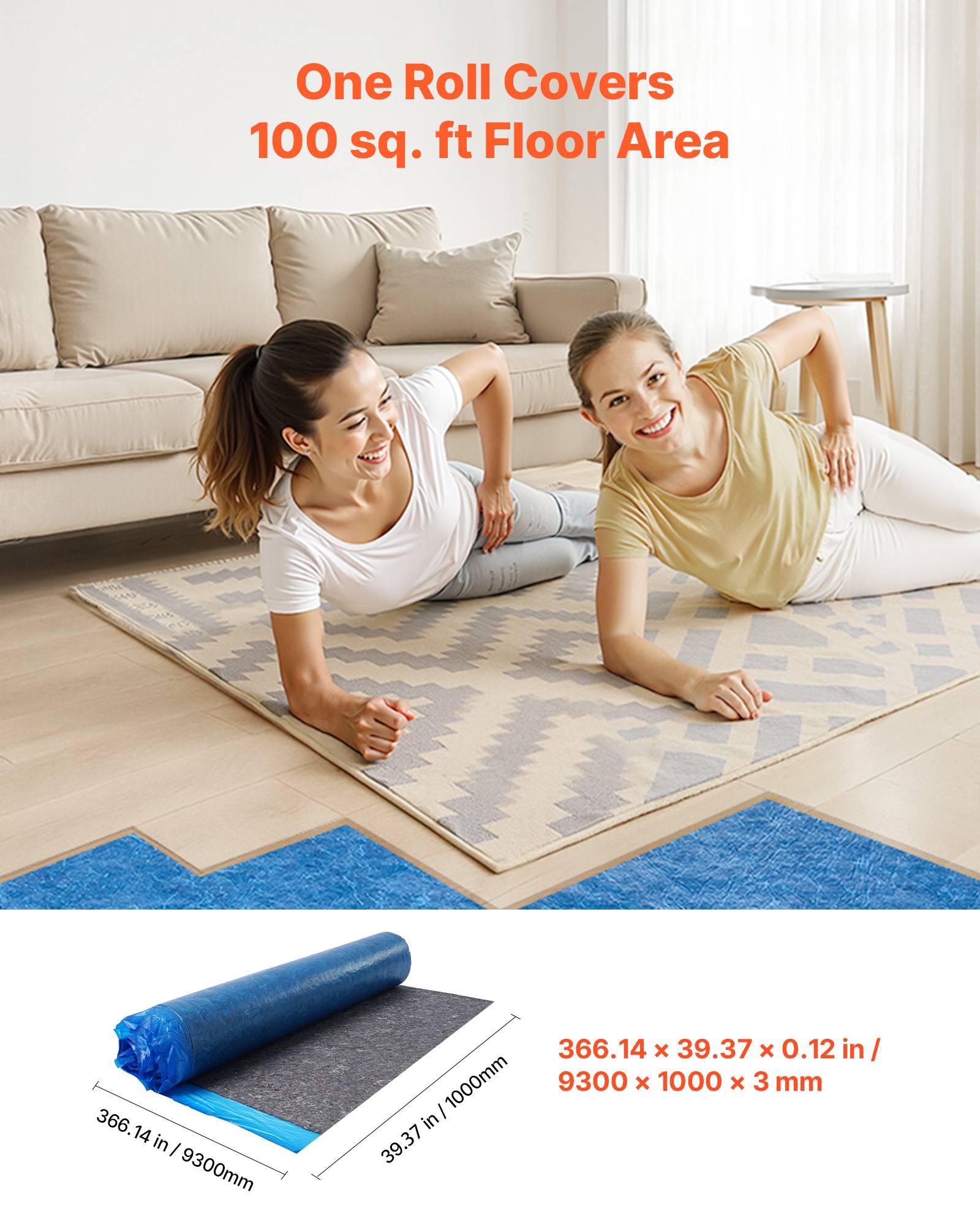 Vevor - VEVOR Sous-couche parquet 9,3 m², 3 mm, fibre avec film PE imperméable, isolation phonique, compatible vinyle, stratifié et bois. - Image 2