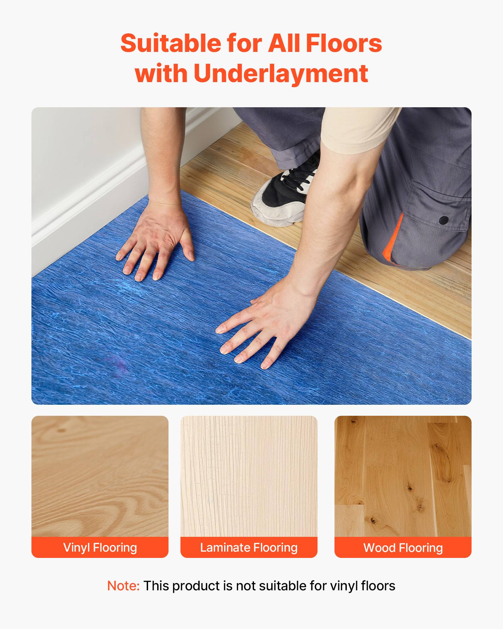 Vevor - VEVOR Sous-couche parquet 9,3 m², 3 mm, fibre avec film PE imperméable, isolation phonique, compatible vinyle, stratifié et bois. - Image 5