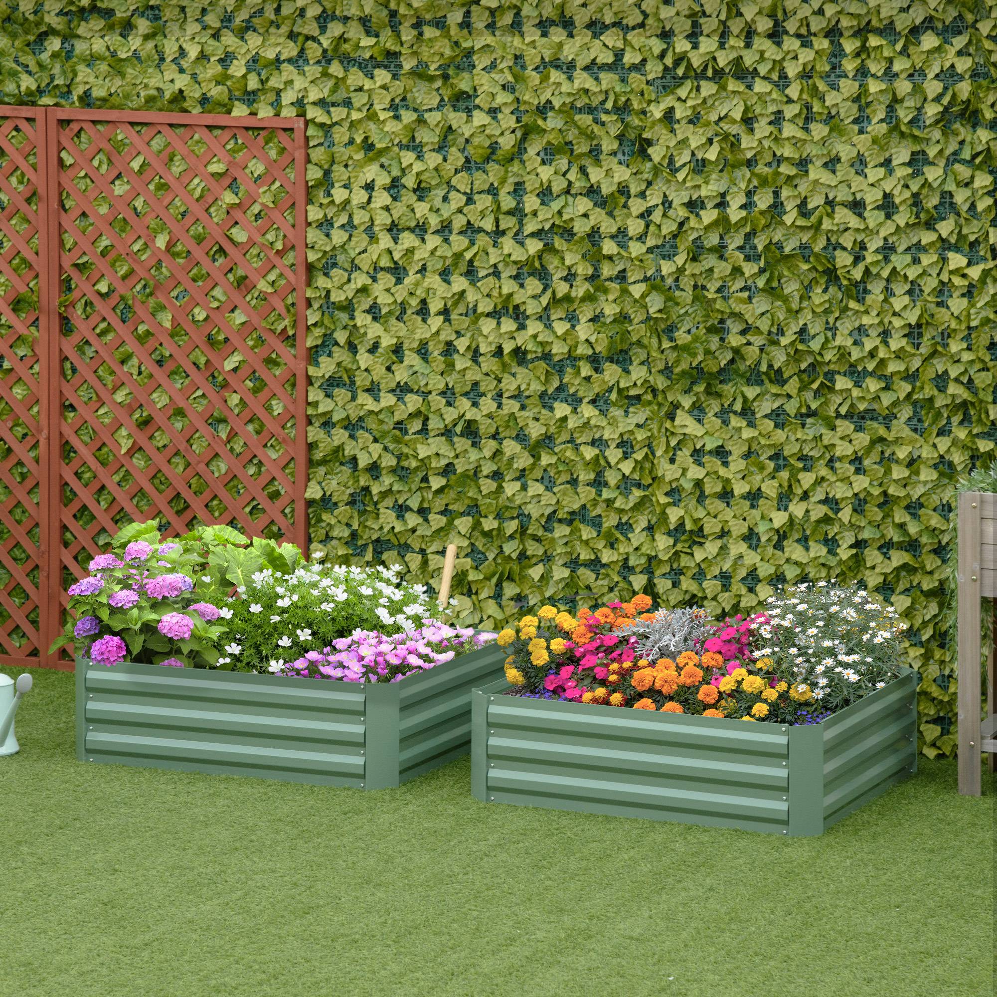 Sans Marque - Ensemble 2 bacs jardin surélevés acier galvanisé plantes légumes 100x100x30 cm - Image 4