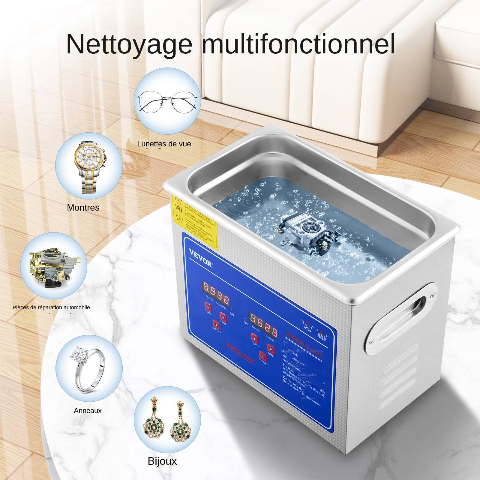 VEVOR Nettoyeur à ultrasons professionnel 3L, affichage digital ultrasonique (3L) - Image 5