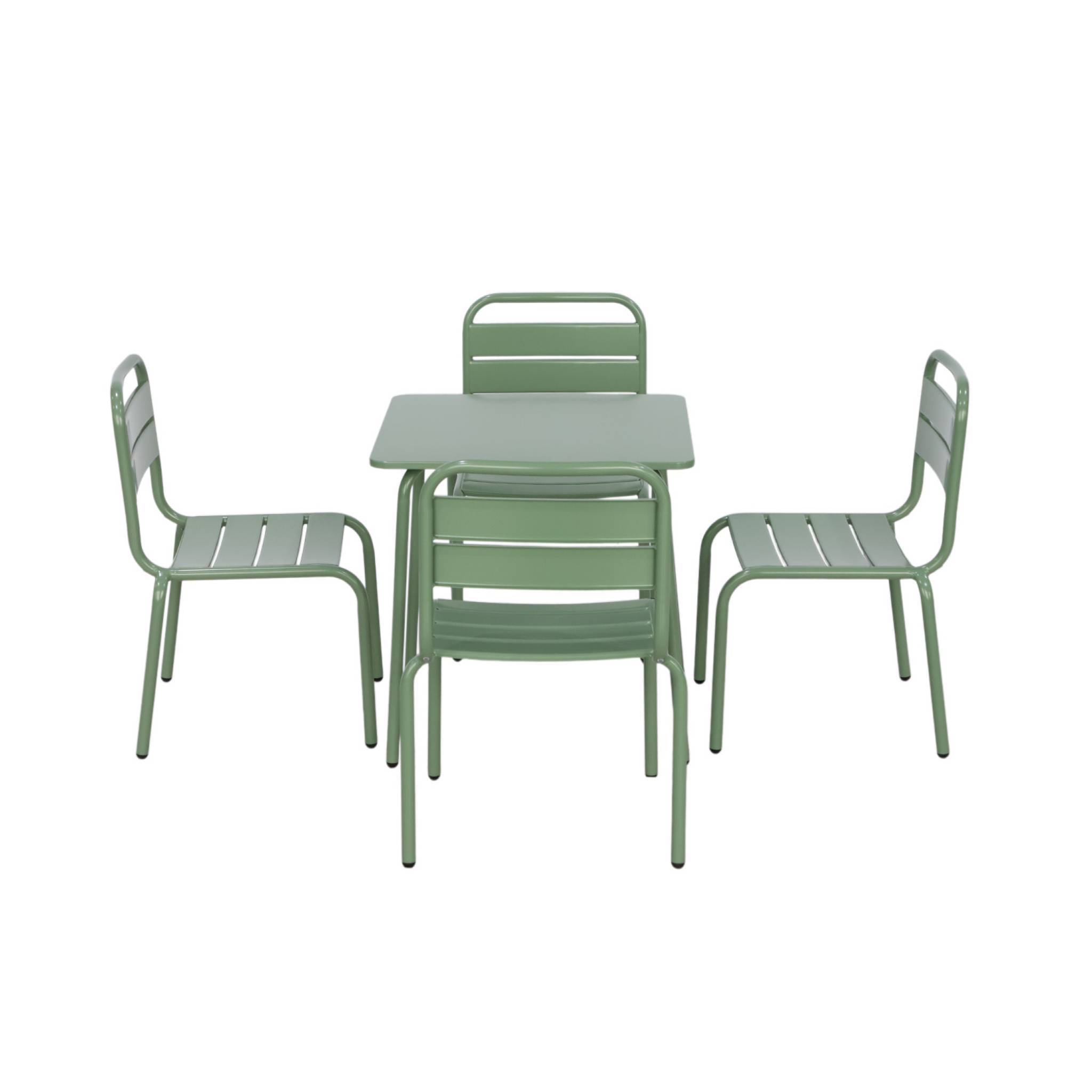 Salon de jardin enfant. table et chaises métal + 4 assises Anna vert de gris 48x48cm | sweeek - Image 2