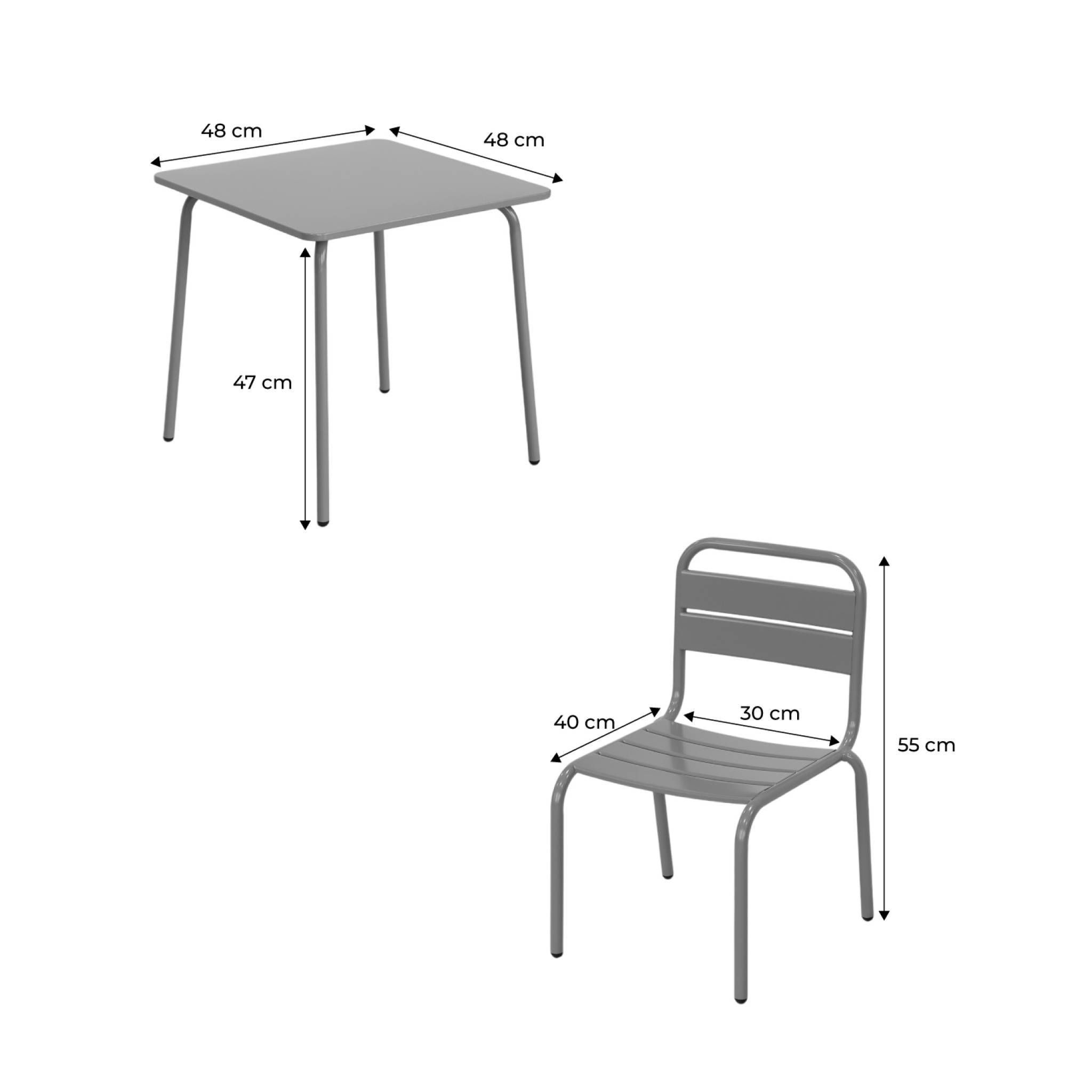 Salon de jardin enfant. table et chaises métal + 4 assises Anna vert de gris 48x48cm | sweeek - Image 4