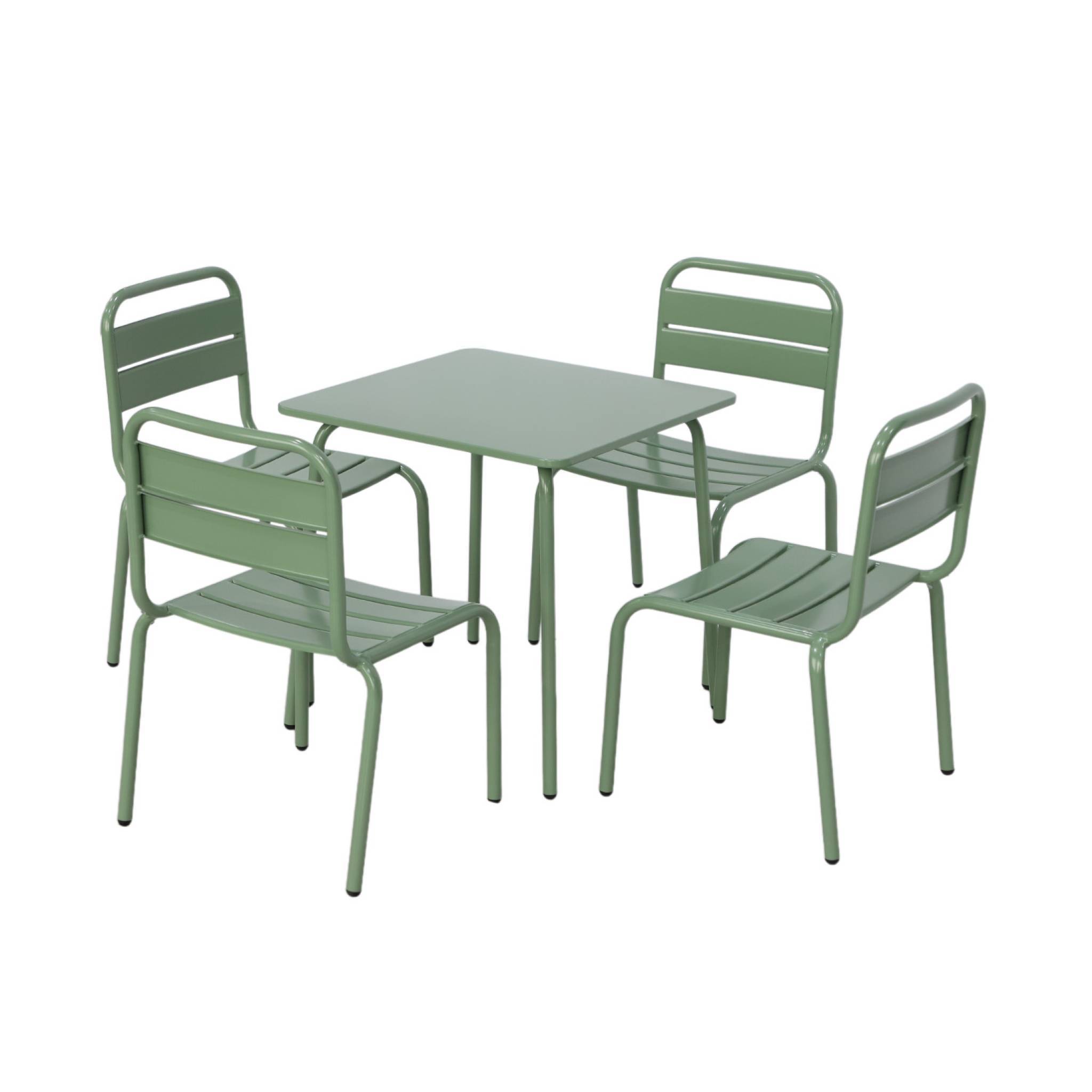 Salon de jardin enfant. table et chaises métal + 4 assises Anna vert de gris 48x48cm | sweeek - Image 1