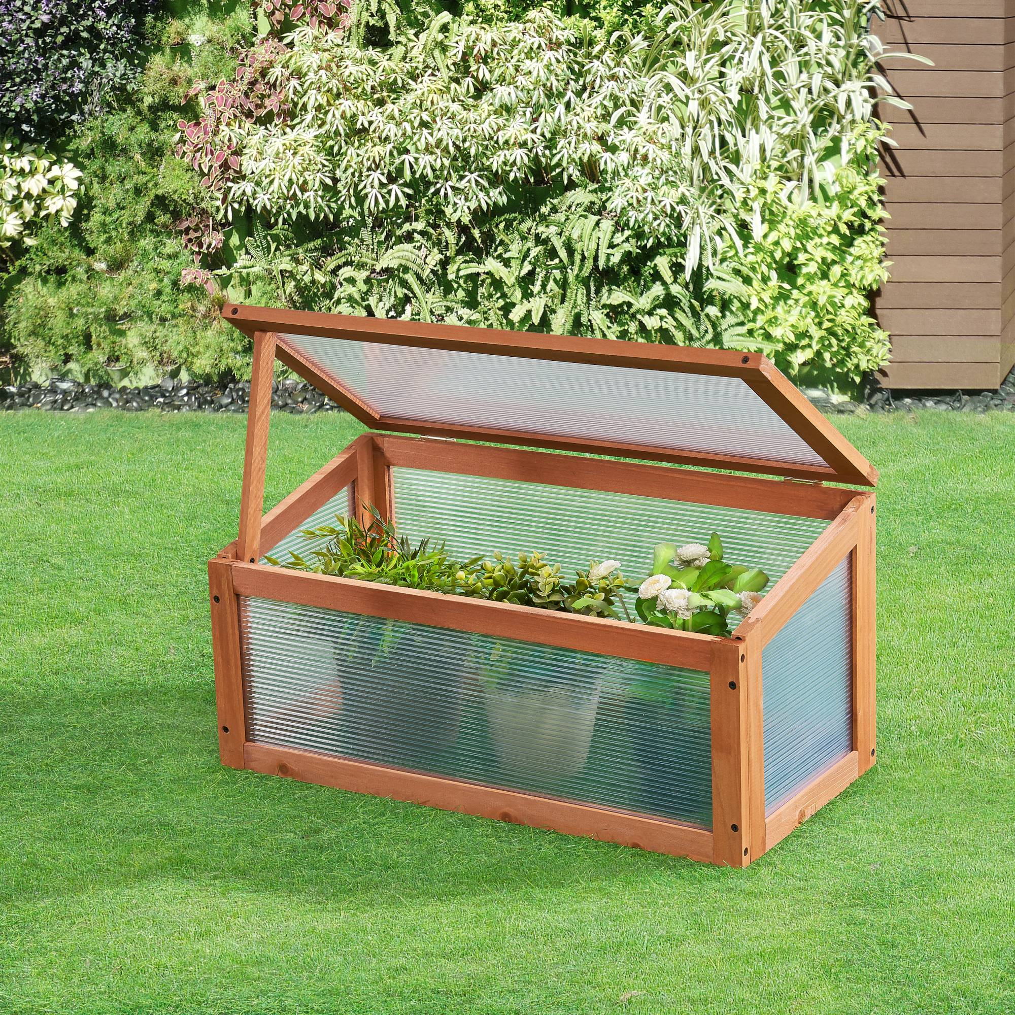 Casa.Pro - Châssis de jardin Laarbeek toiture relevable en appentis en polycarbonate et pin 60 x 30 x 23-30 cm [casa.pro] - Image 2