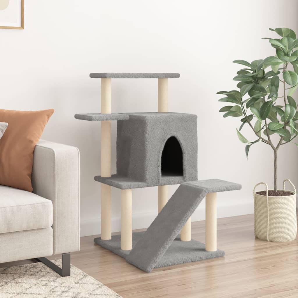 Arbre à chat bois et sisal gris clair 74 x 61 x 97 cm - PANGIVO - Image 3