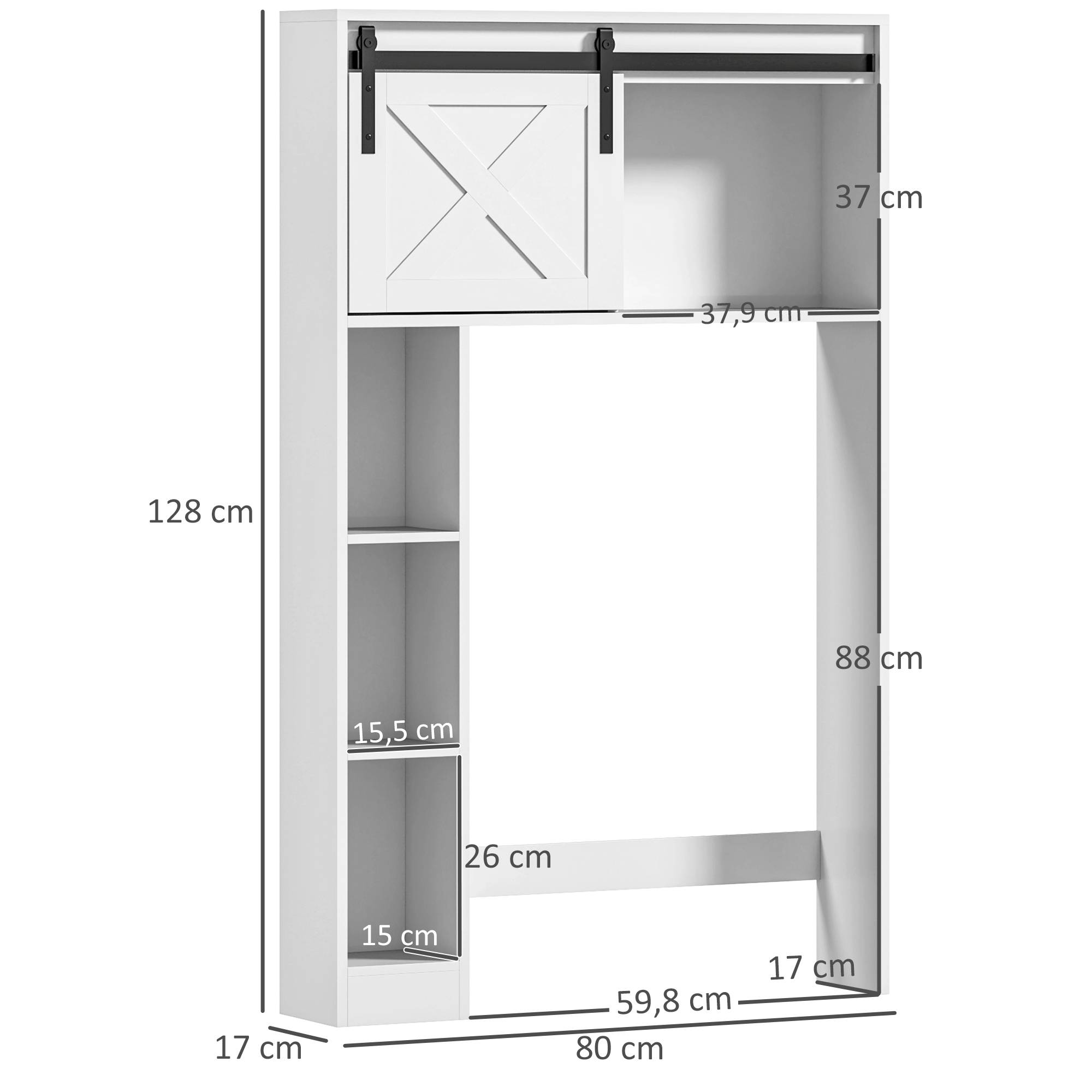 Sans Marque - Meuble rangement dessus toilettes porte coulissante meuble étagère dessus WC étagère réglable blanc - Image 5