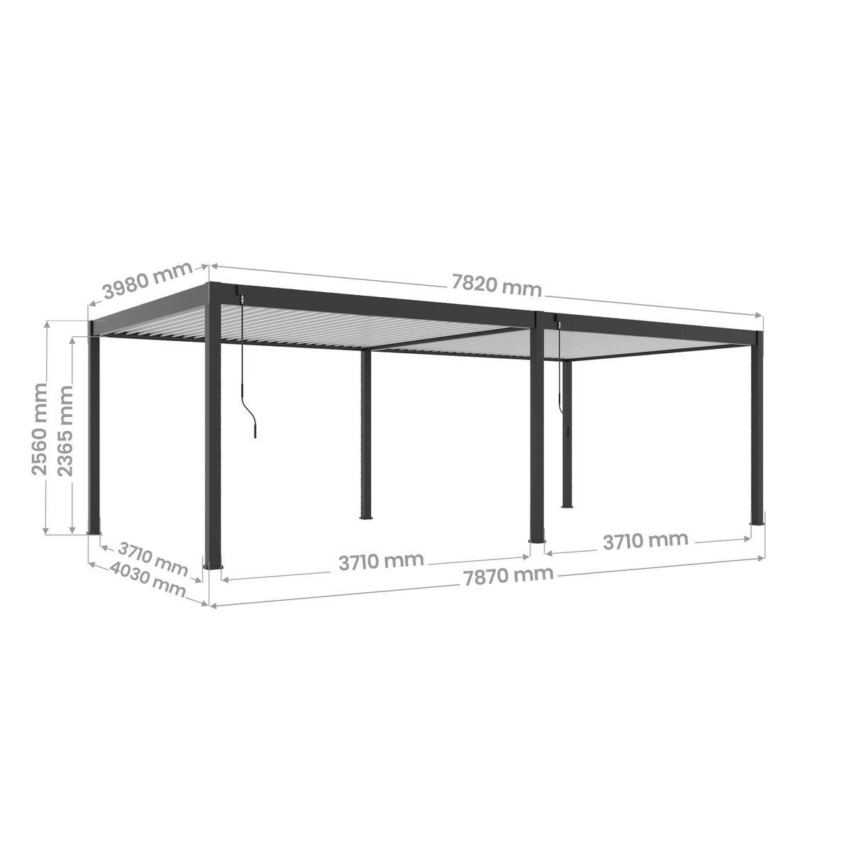 Direct Abris - Pergola Bioclimatique Aluminium Autoportée 32m² - 4x8m - Kit LED Inclus - Anthracite - 50 lames en Aluminium a 120 degrés - Image 5