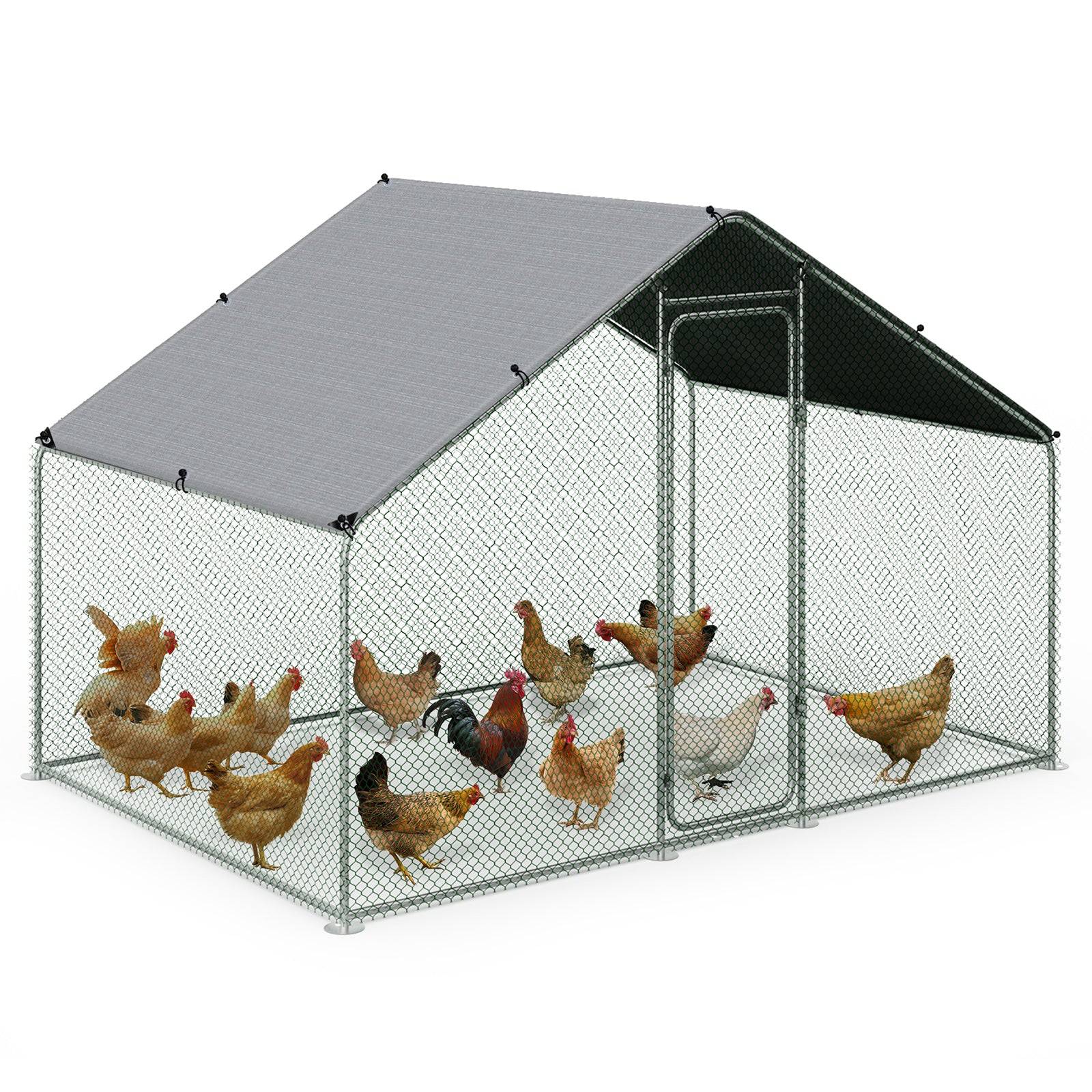 Vounot - Enclos poulailler 6m2 en metal galvanise et grillage avec bache PE 300x200x200cm - Image 1