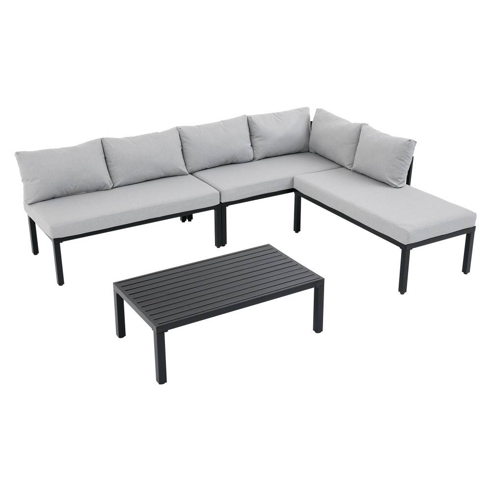 Ensemble de mobilier de jardin, structure en fer galvanisé, 6 places, pieds réglables, dossiers amovibles, gris - Image 6