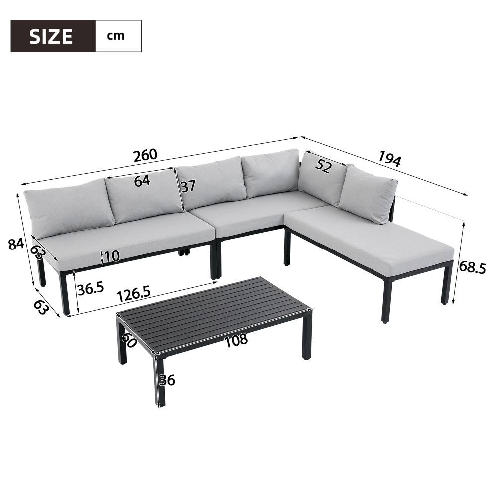 Ensemble de mobilier de jardin, structure en fer galvanisé, 6 places, pieds réglables, dossiers amovibles, gris - Image 4