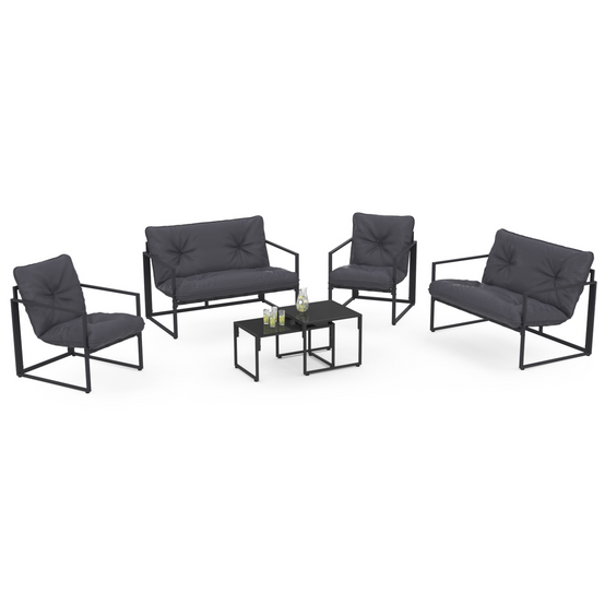 Salon de jardin bas NAIROBI 6 places en acier gris anthracite - Image 2