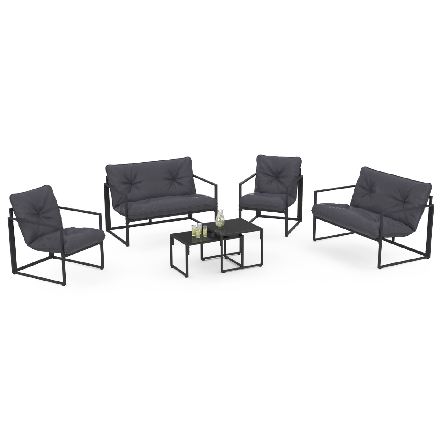 Salon de jardin bas NAIROBI 6 places en acier gris anthracite - Image 2
