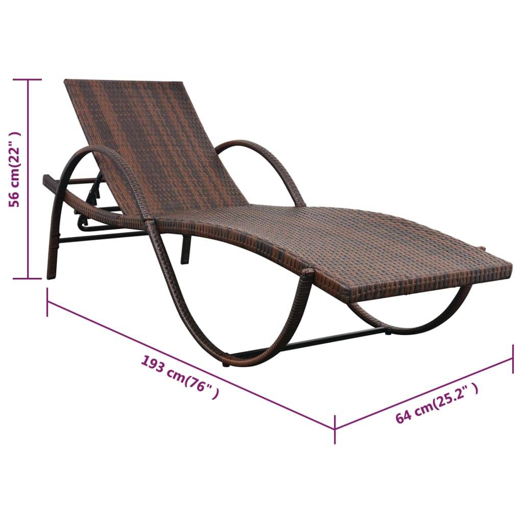 Helloshop26 - Lot de 2 transats chaise longue bain de soleil lit de jardin terrasse meuble d'extérieur avec table résine tressée marron - Image 9