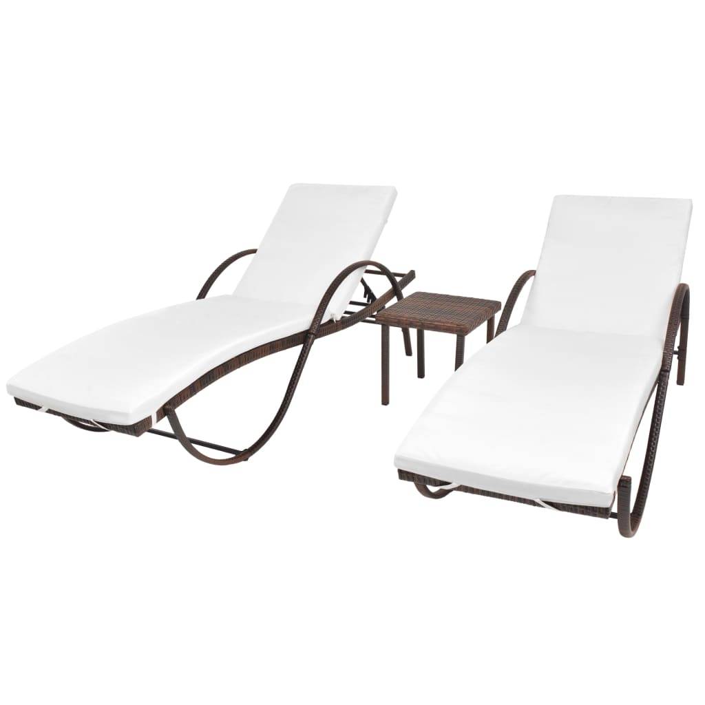 Helloshop26 - Lot de 2 transats chaise longue bain de soleil lit de jardin terrasse meuble d'extérieur avec table résine tressée marron - Image 1