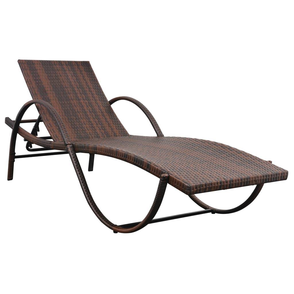 Helloshop26 - Lot de 2 transats chaise longue bain de soleil lit de jardin terrasse meuble d'extérieur avec table résine tressée marron - Image 6