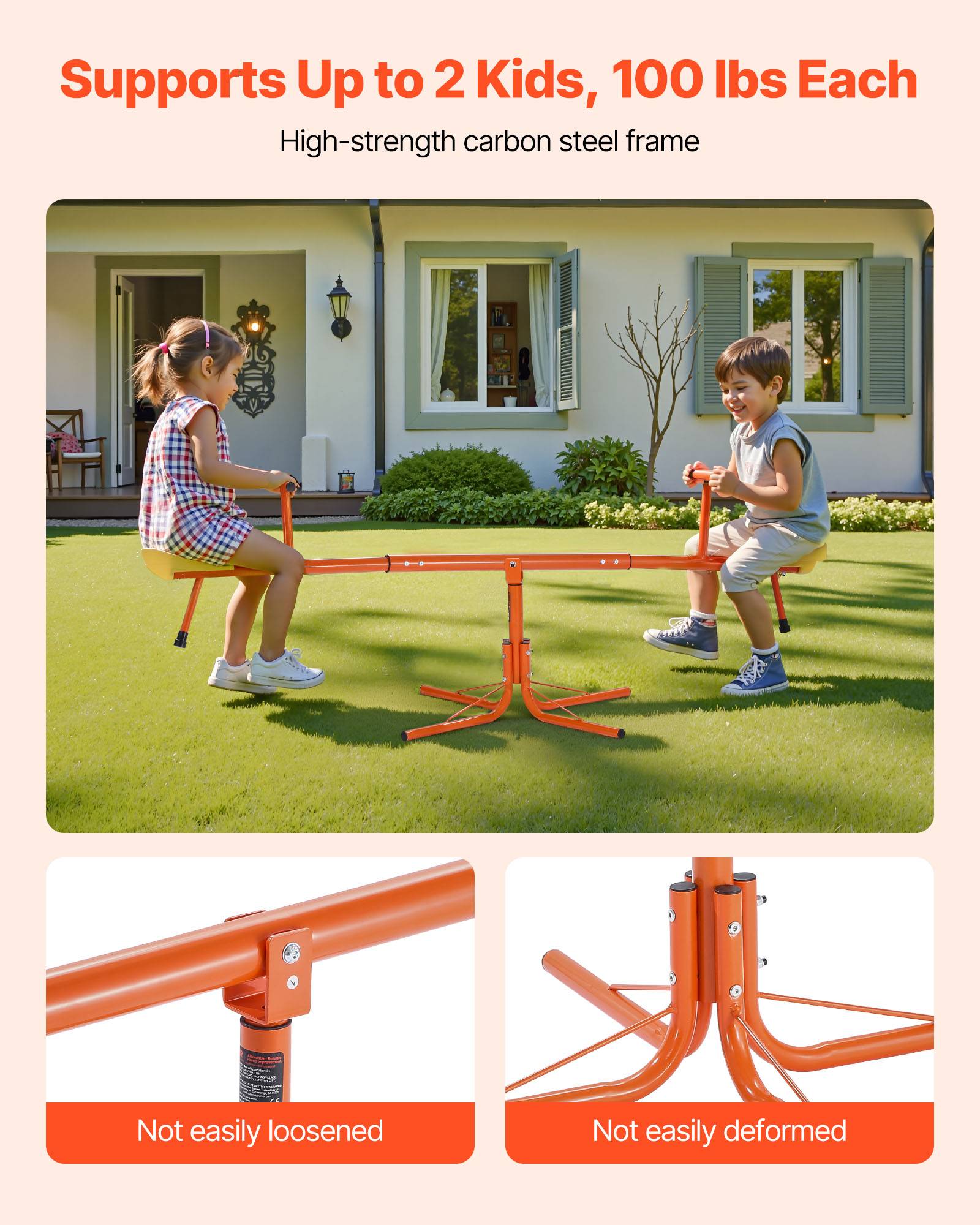 Vevor - VEVOR balançoire à bascule biplace, rotation 360°, 45,4 kg par siège, sièges confortables avec poignées, pieds 4 branches, pour enfants 3 ans +. - Image 4
