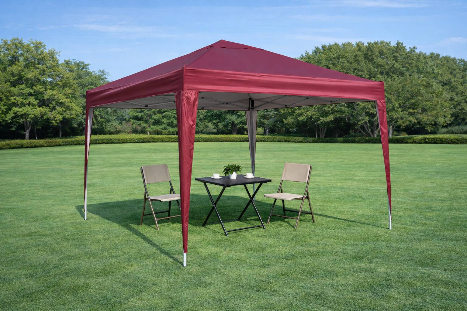 ComfortXL - Tonnelle de réception pliante acier jardin événements imperméable anti-UV 3x3m bordeaux - ComfortXL Outdoor Living - Image 9