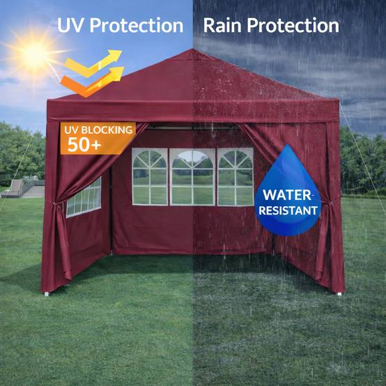 ComfortXL - Tonnelle de réception pliante acier jardin événements imperméable anti-UV 3x3m bordeaux - ComfortXL Outdoor Living - Image 7