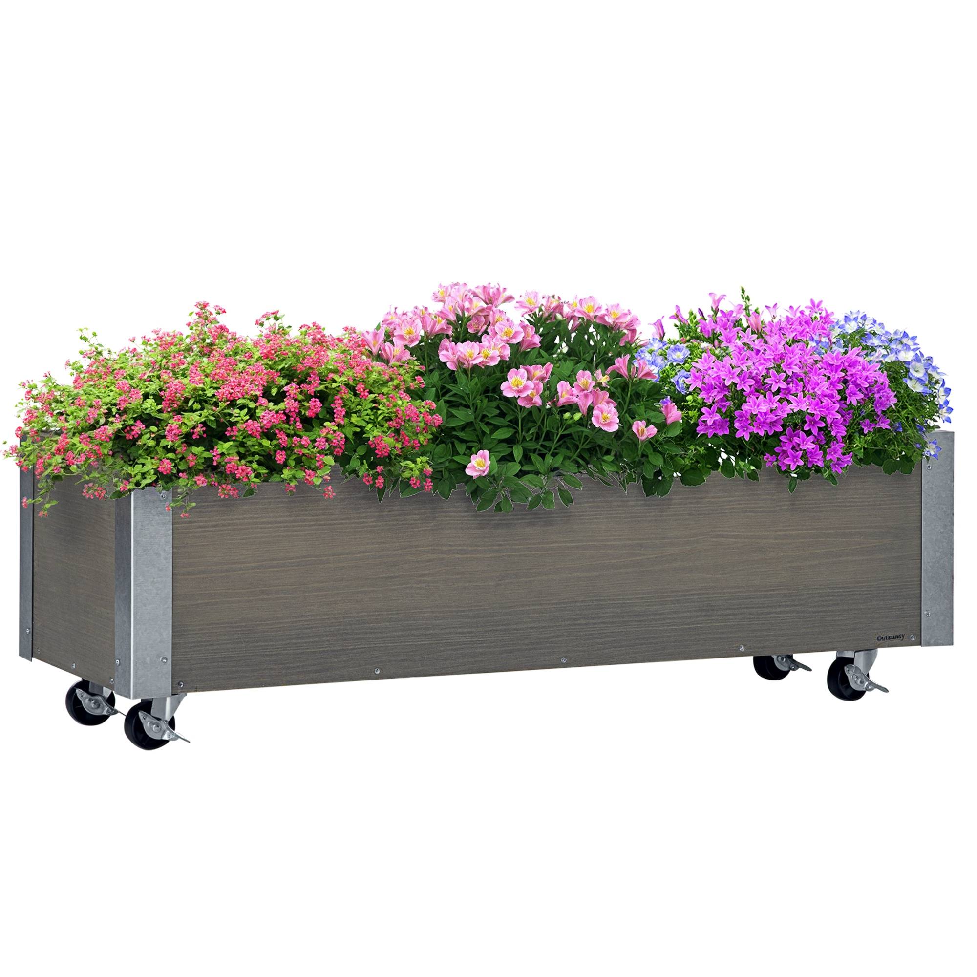 Sans Marque - Fioriera Rettangolare Legno Abete Ruote Frein 96x30,6x30 cm Gris - Image 1