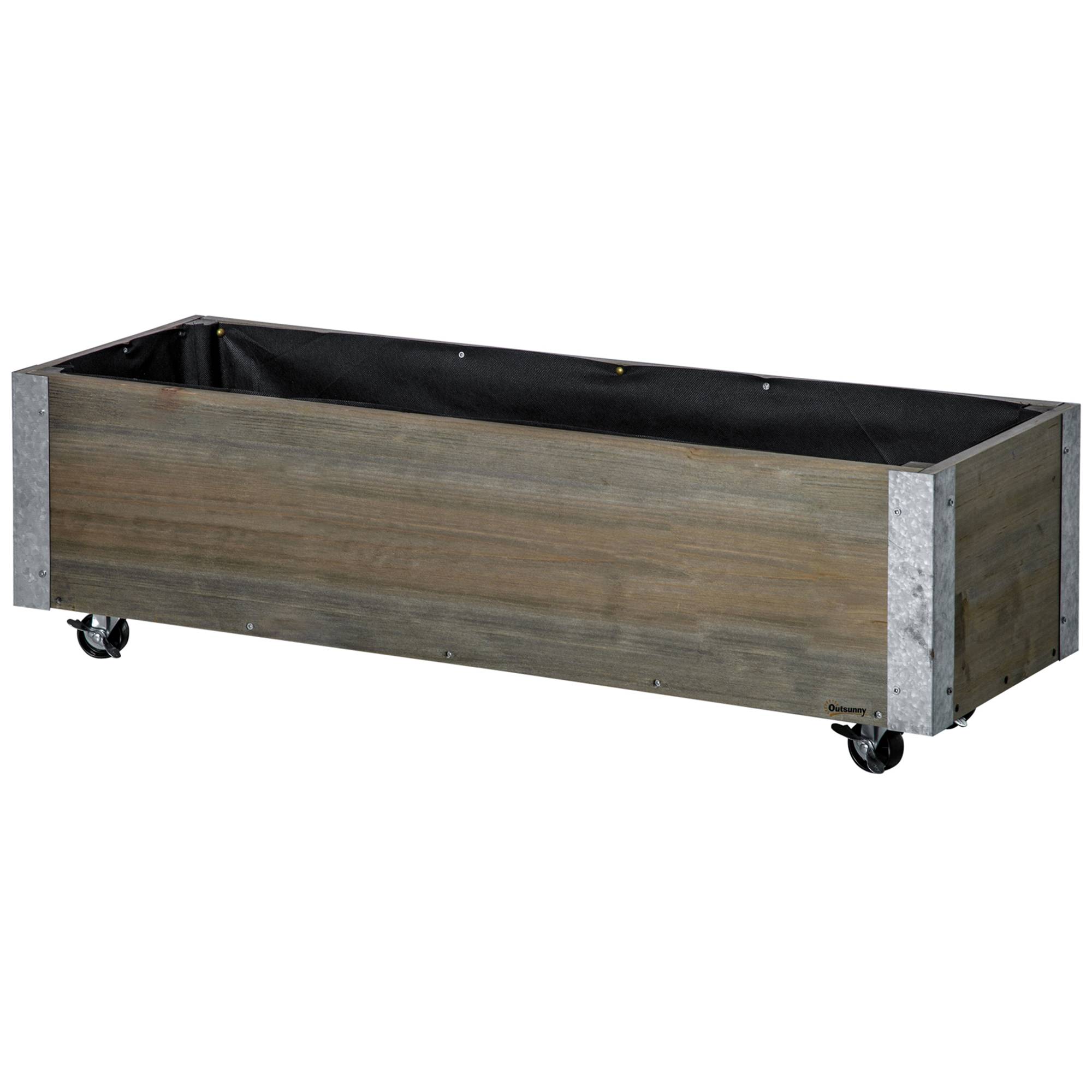 Sans Marque - Fioriera Rettangolare Legno Abete Ruote Frein 96x30,6x30 cm Gris - Image 2