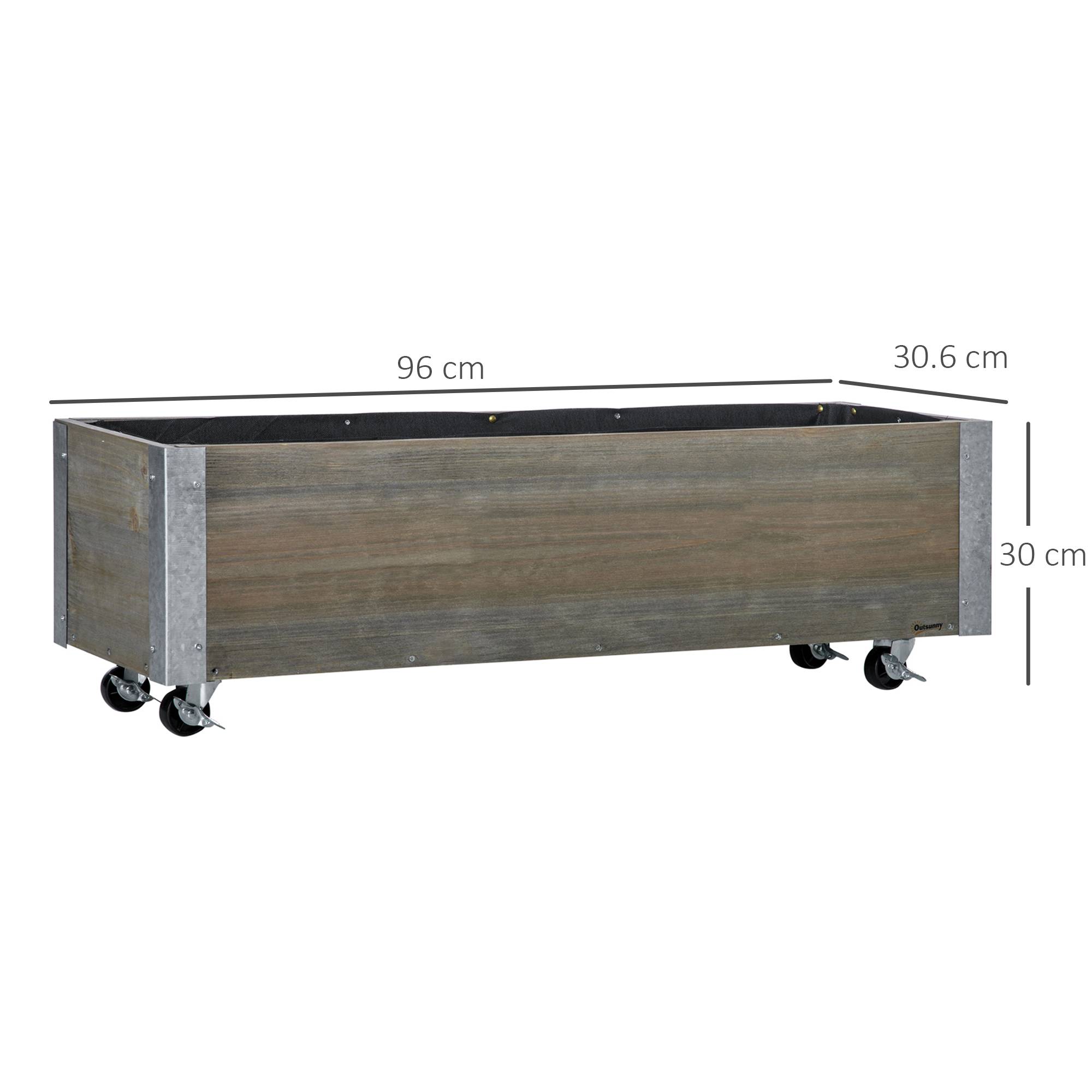 Sans Marque - Fioriera Rettangolare Legno Abete Ruote Frein 96x30,6x30 cm Gris - Image 5