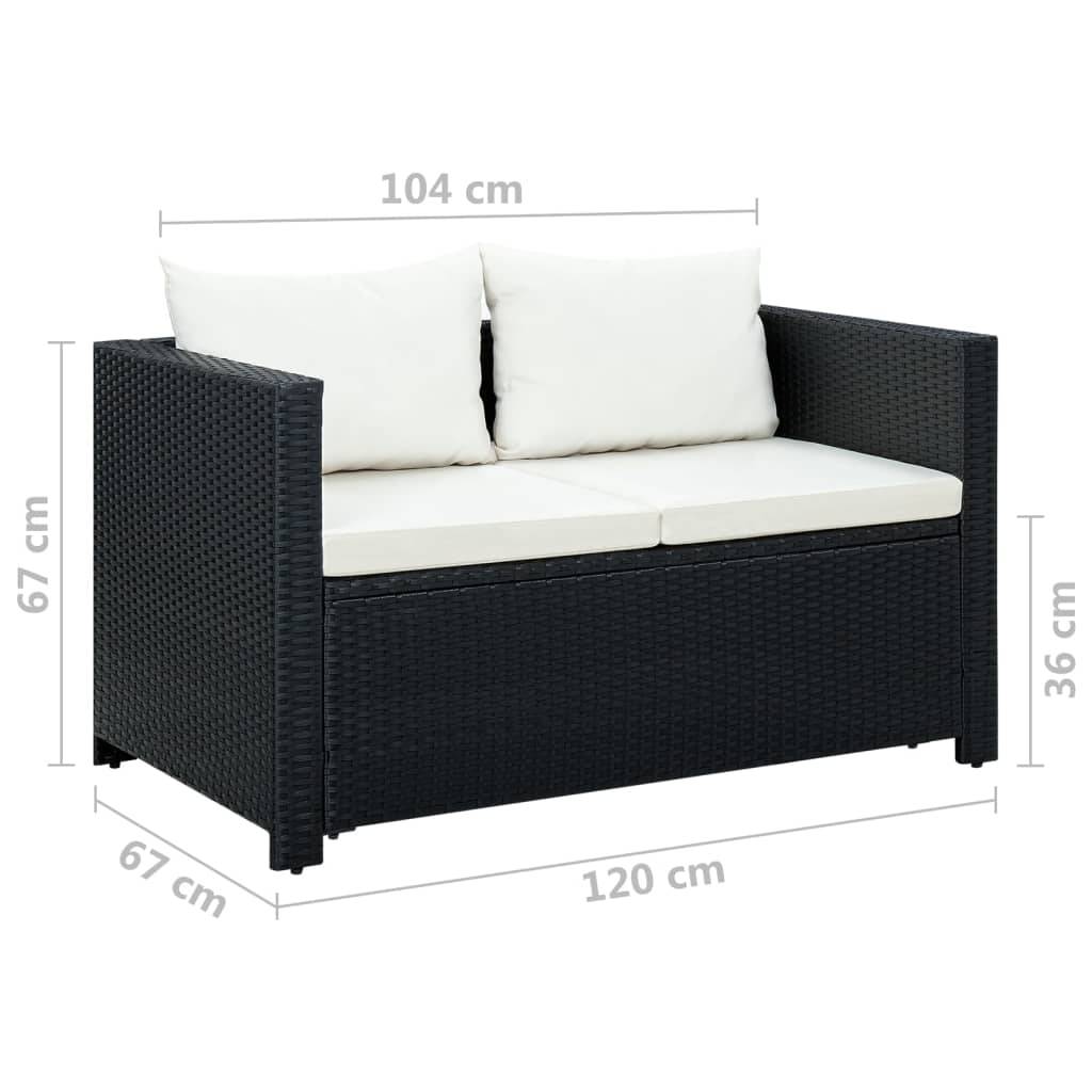 Helloshop26 - Salon de jardin meuble d'extérieur ensemble de mobilier 3 pièces avec coussins résine tressée noir - Image 6