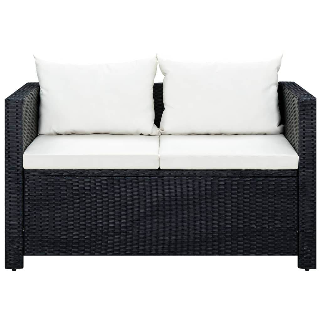 Helloshop26 - Salon de jardin meuble d'extérieur ensemble de mobilier 3 pièces avec coussins résine tressée noir - Image 3