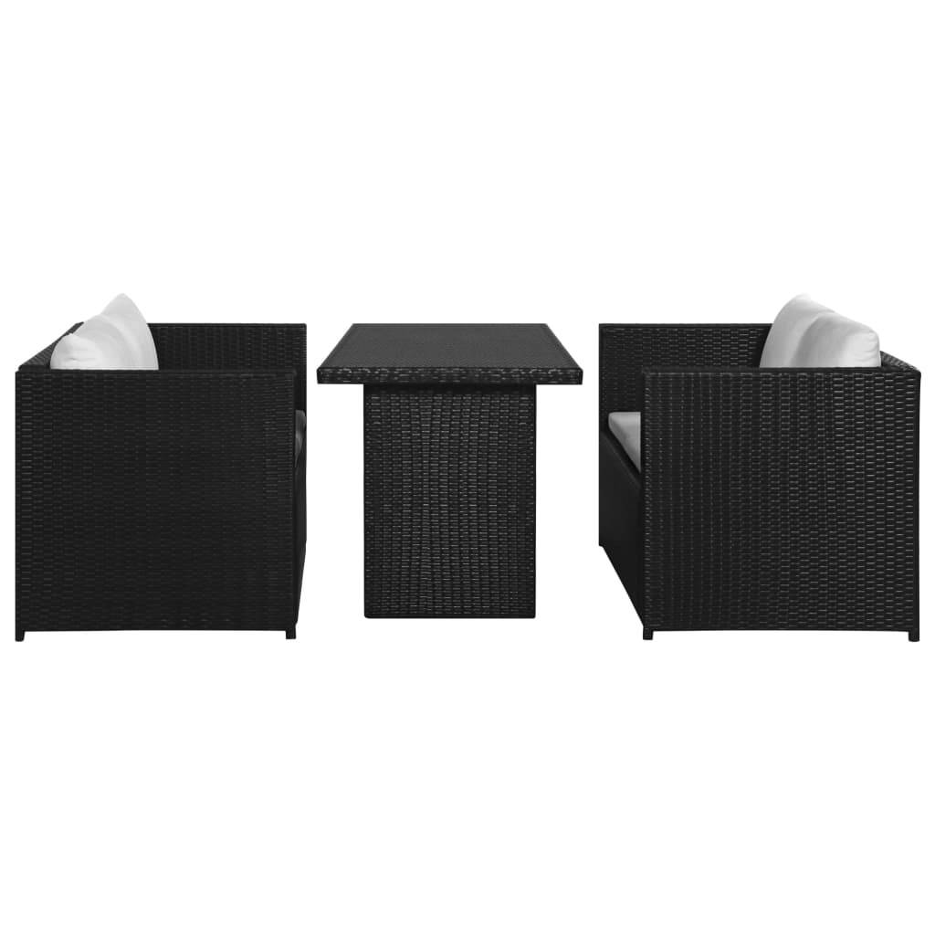 Helloshop26 - Salon de jardin meuble d'extérieur ensemble de mobilier 3 pièces avec coussins résine tressée noir - Image 2
